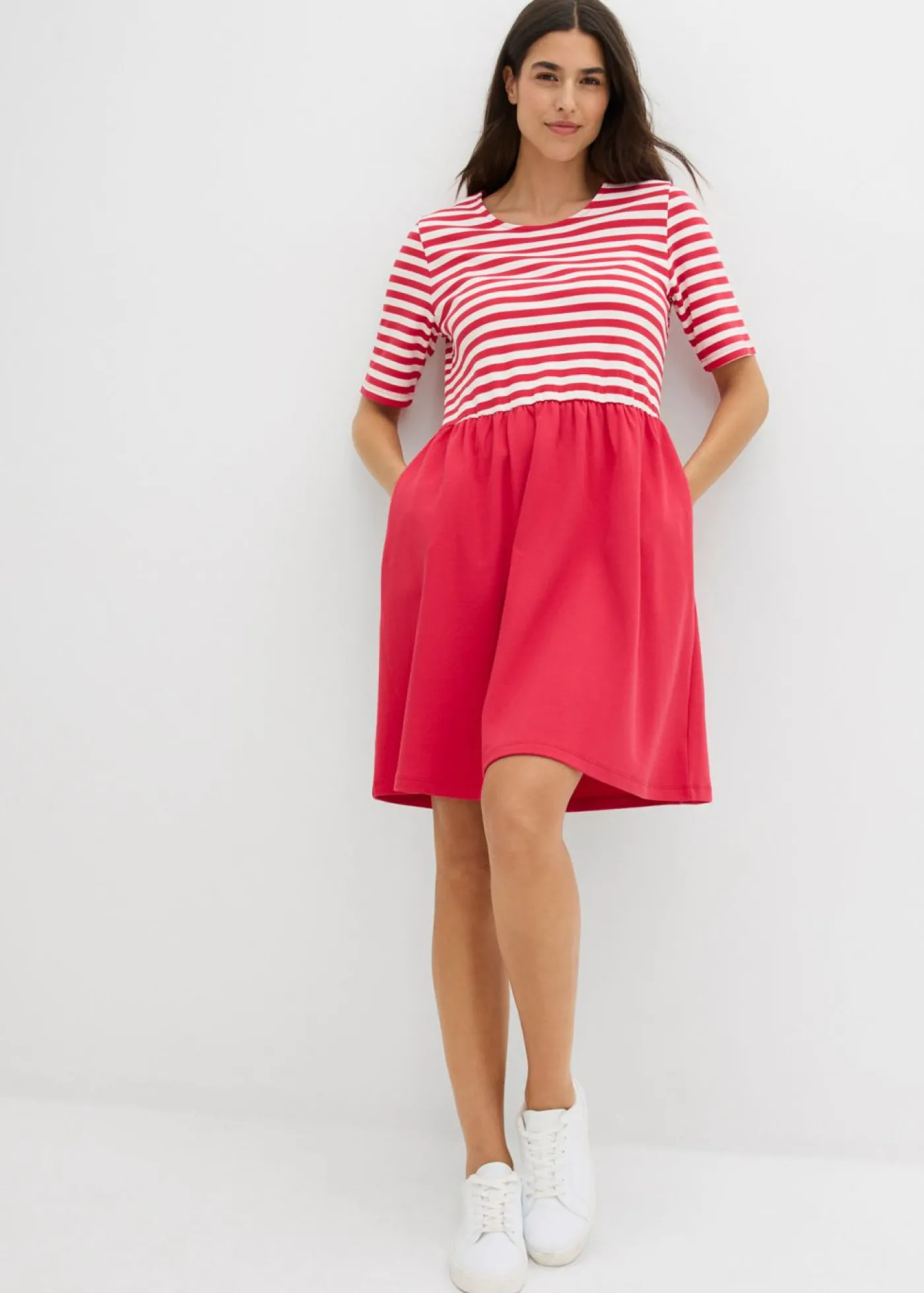 bonprix bonprix Vestido camisero de algodón puro rojo-blanco lana con rayas Sale