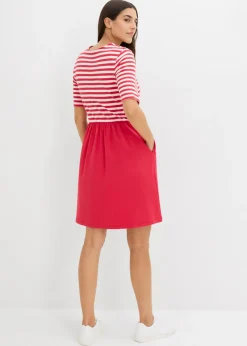bonprix bonprix Vestido camisero de algodón puro rojo-blanco lana con rayas Sale