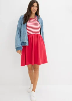 bonprix bonprix Vestido camisero de algodón puro rojo-blanco lana con rayas Sale