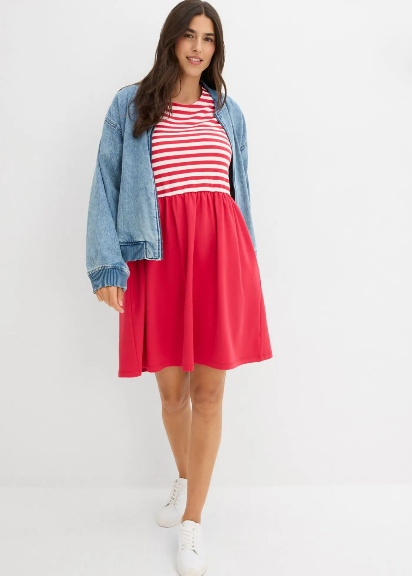 bonprix bonprix Vestido camisero de algodón puro rojo-blanco lana con rayas Sale