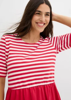 bonprix bonprix Vestido camisero de algodón puro rojo-blanco lana con rayas Sale