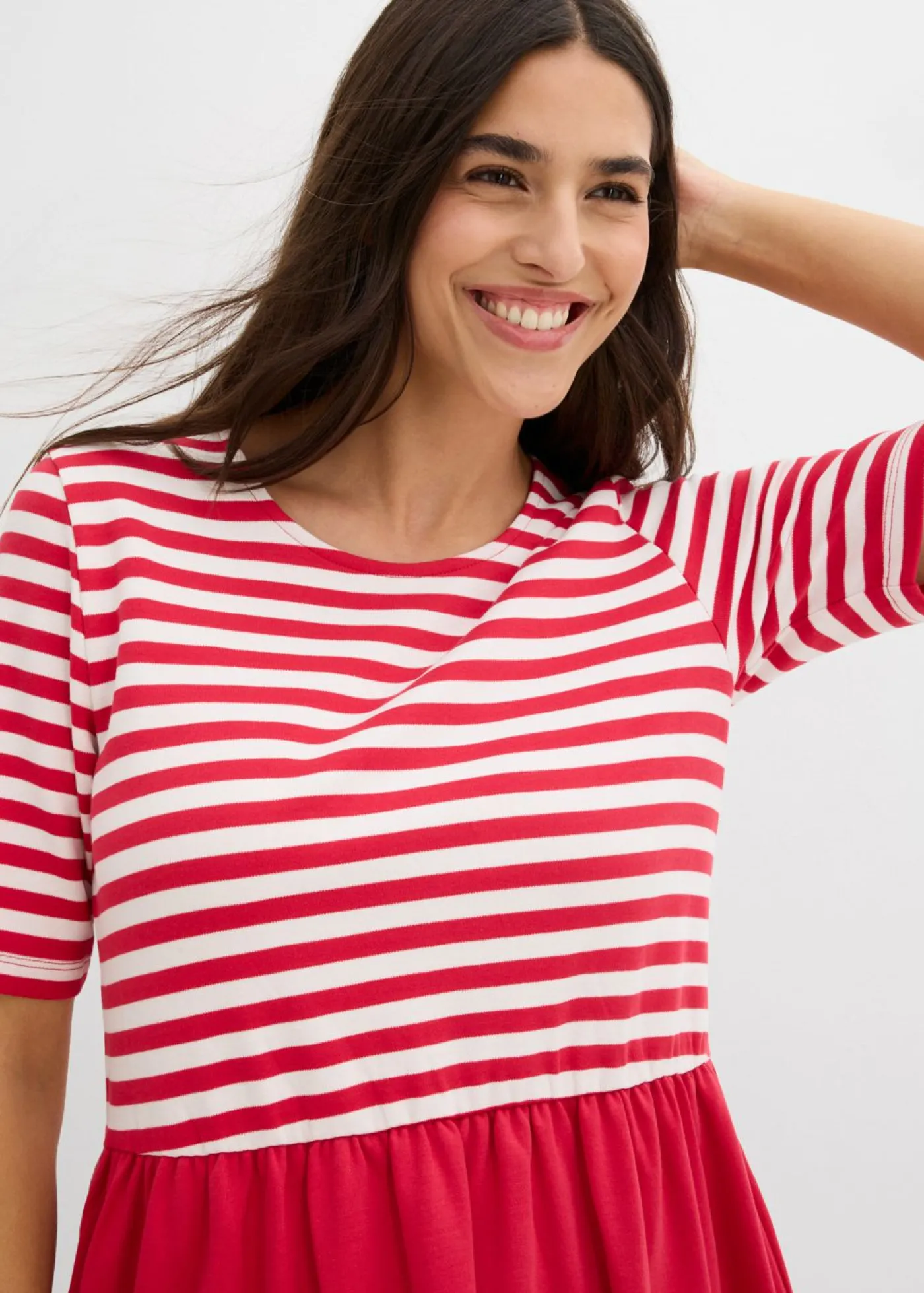 bonprix bonprix Vestido camisero de algodón puro rojo-blanco lana con rayas Sale