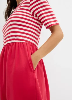 bonprix bonprix Vestido camisero de algodón puro rojo-blanco lana con rayas Sale