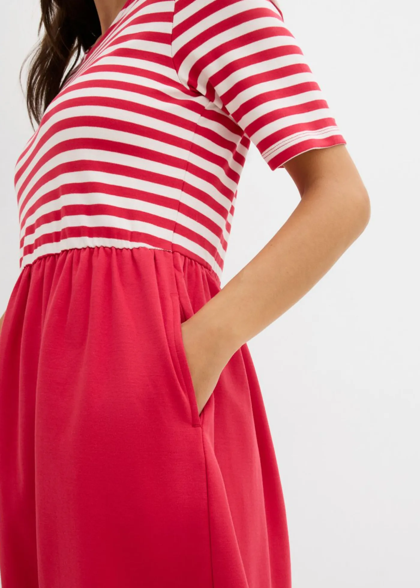 bonprix bonprix Vestido camisero de algodón puro rojo-blanco lana con rayas Sale