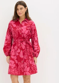 bonprix bonprix Vestido camisero de algodón puro rosa caliente Sale