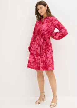 bonprix bonprix Vestido camisero de algodón puro rosa caliente Sale