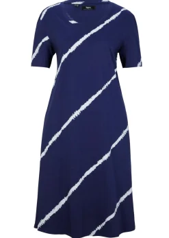 bonprix bonprix Vestido camisero de algodón orgánico hasta la rodilla con bolsillos y línea en A azul medianoche./blanco estampado Clearance
