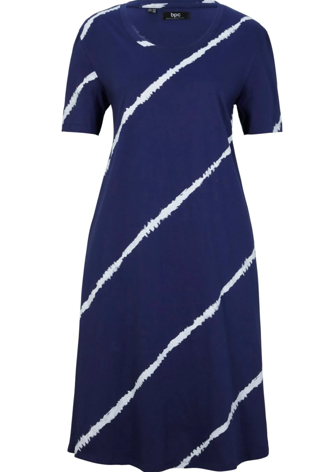 bonprix bonprix Vestido camisero de algodón orgánico hasta la rodilla con bolsillos y línea en A azul medianoche./blanco estampado Clearance
