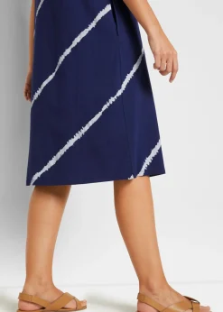 bonprix bonprix Vestido camisero de algodón orgánico hasta la rodilla con bolsillos y línea en A azul medianoche./blanco estampado Clearance