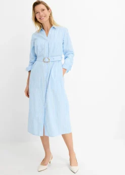 bonprix bonprix Vestido camisero de algodón puro azul claro/blanco con rayas Discount
