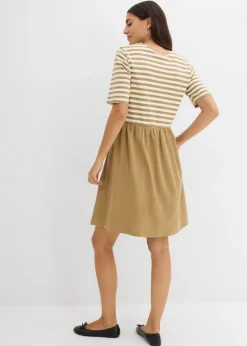 bonprix bonprix Vestido camisero de algodón puro oliva pálido-blanco lana con rayas Outlet