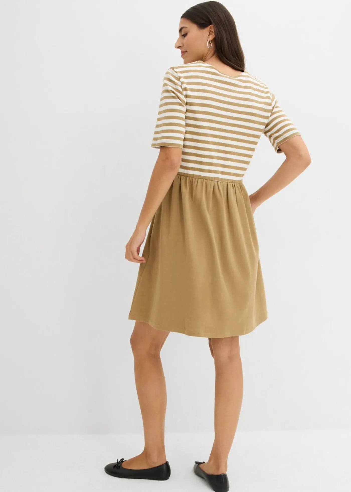 bonprix bonprix Vestido camisero de algodón puro oliva pálido-blanco lana con rayas Outlet
