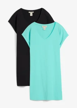 bonprix bonprix Vestido camisero de algodón orgánico puro (2 unidades) Negro + verde agua Outlet