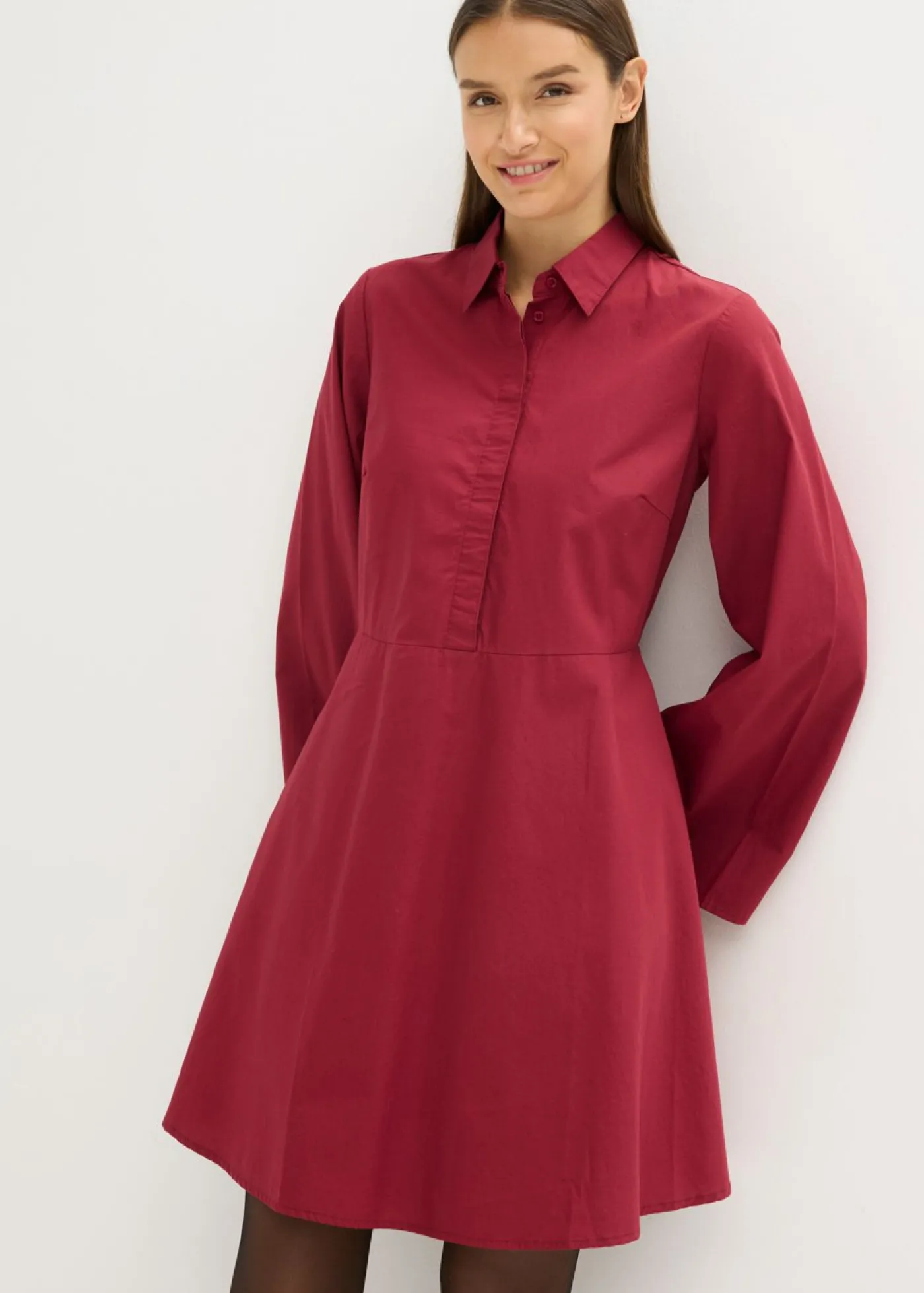 bonprix bonprix Vestido camisero de algodón puro Rojo Clearance