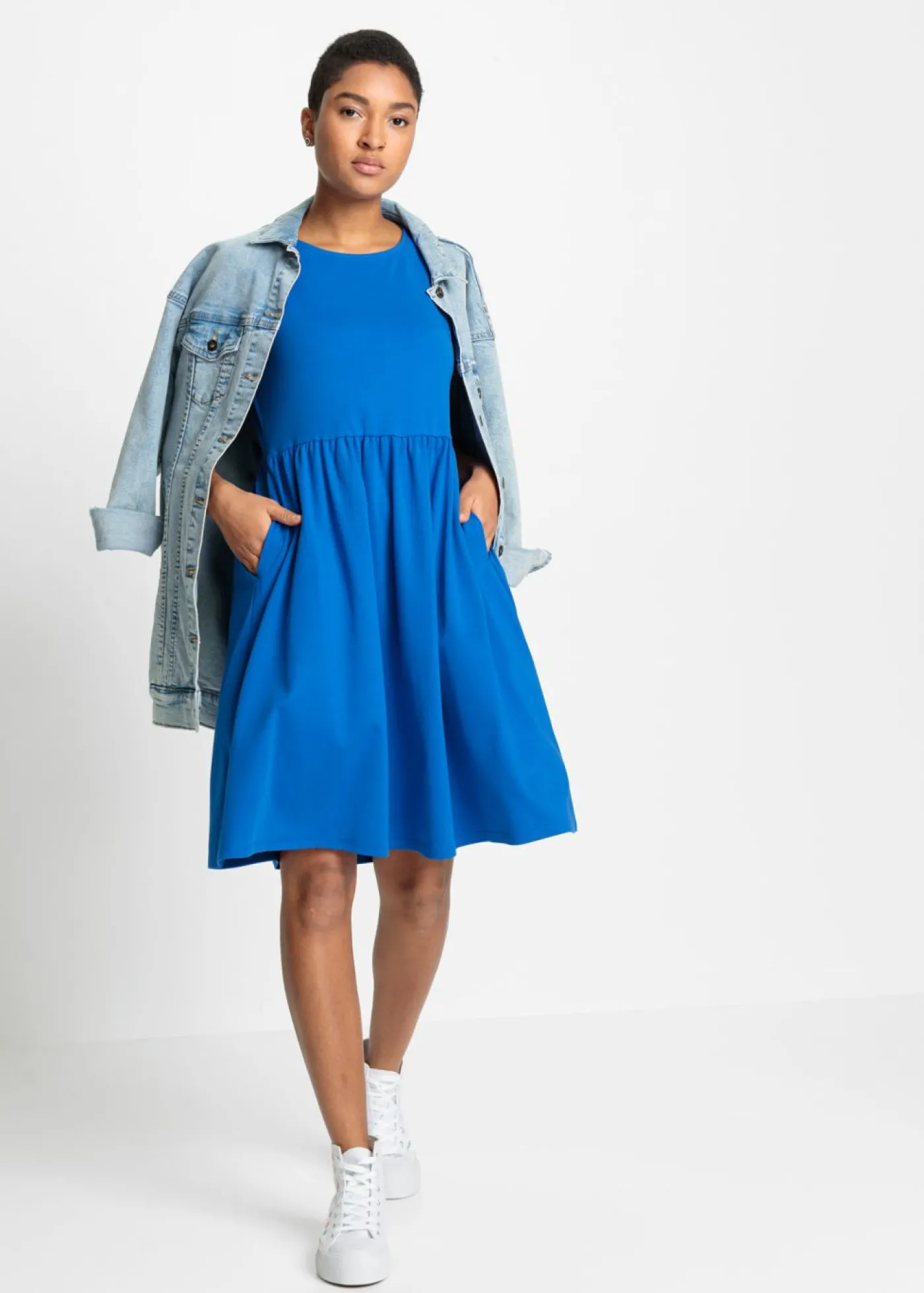 bonprix bonprix Vestido camisero de algodón puro con bolsillos Verde oliva oscuro Discount