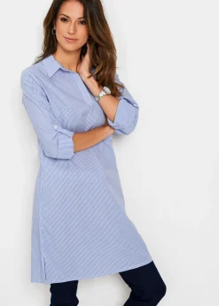 bonprix bonprix Vestido camisero de algodón puro blanco - azul perla a rayas Hot