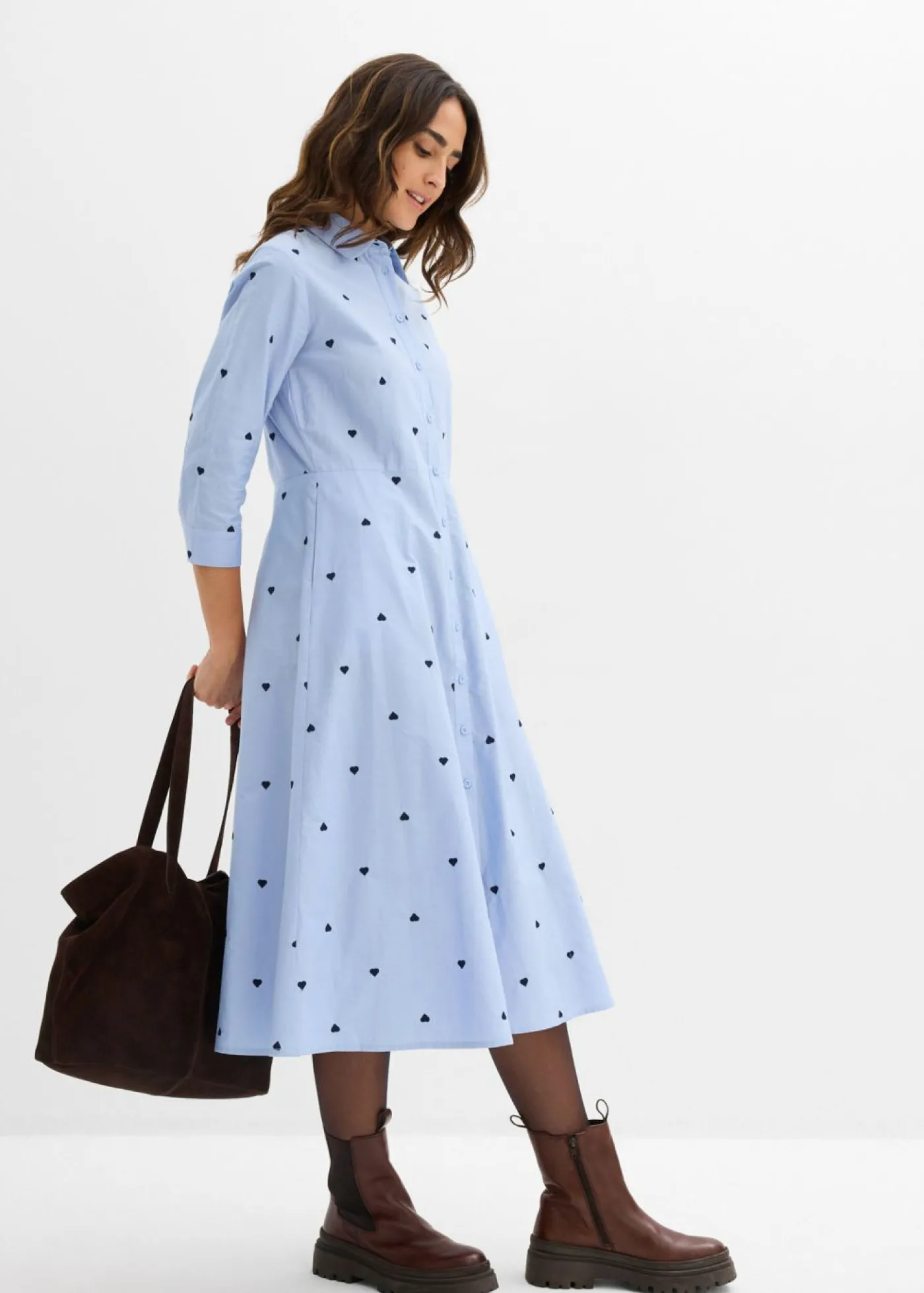 bonprix bonprix Vestido camisero de algodón orgánico puro Azul perla Clearance