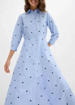 bonprix bonprix Vestido camisero de algodón orgánico puro Azul perla Clearance