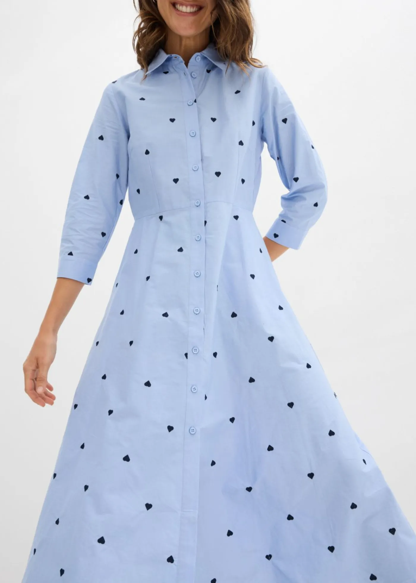 bonprix bonprix Vestido camisero de algodón orgánico puro Azul perla Clearance