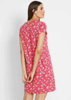 bonprix bonprix Vestido camisero de algodón puro con aberturas laterales (2 unidades) rosa hibisco + negro con flores