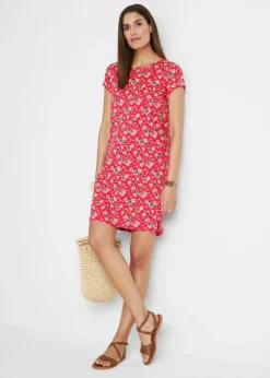 bonprix bonprix Vestido camisero de algodón puro con aberturas laterales (2 unidades) rosa hibisco + negro con flores