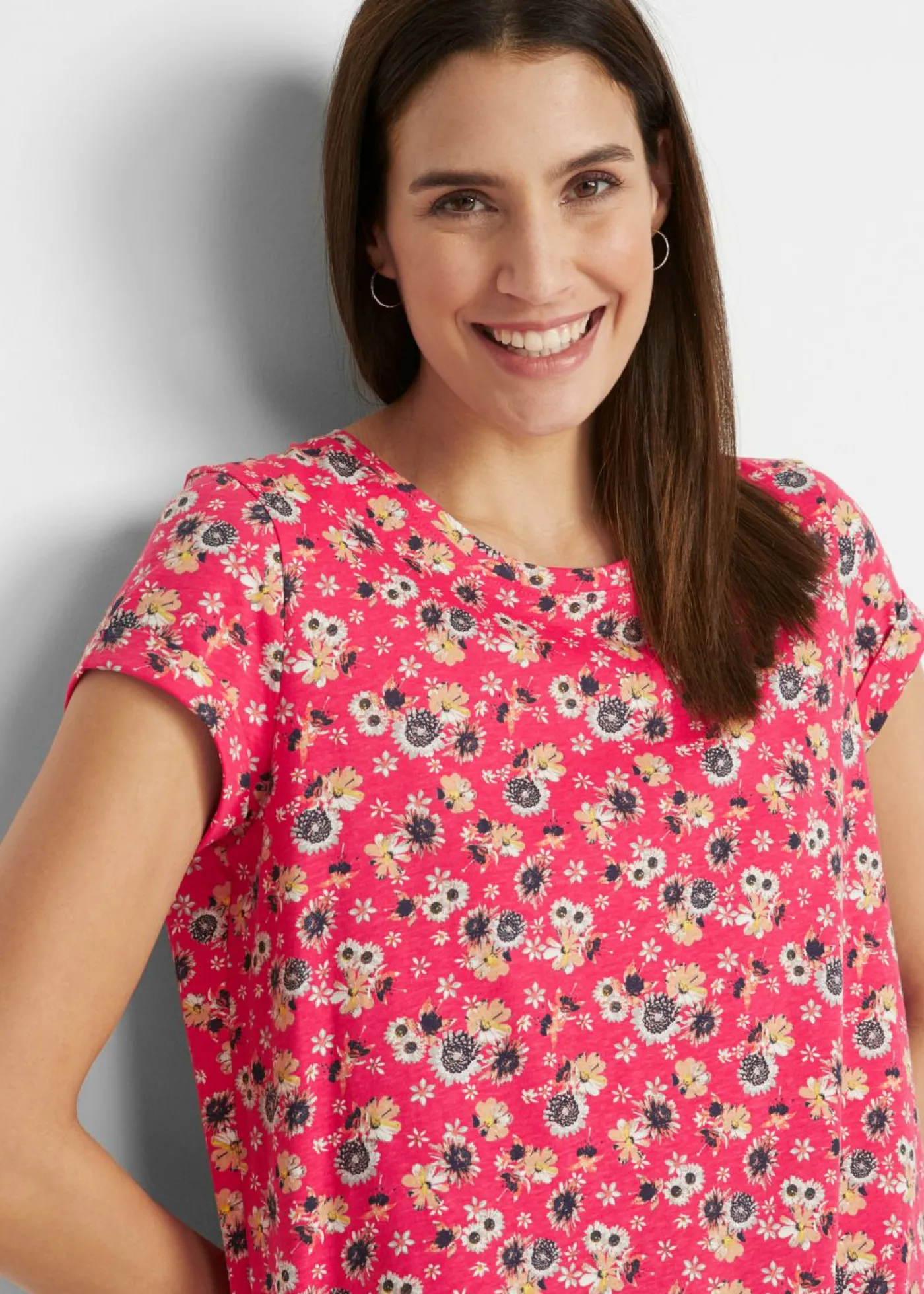 bonprix bonprix Vestido camisero de algodón puro con aberturas laterales (2 unidades) rosa hibisco + negro con flores