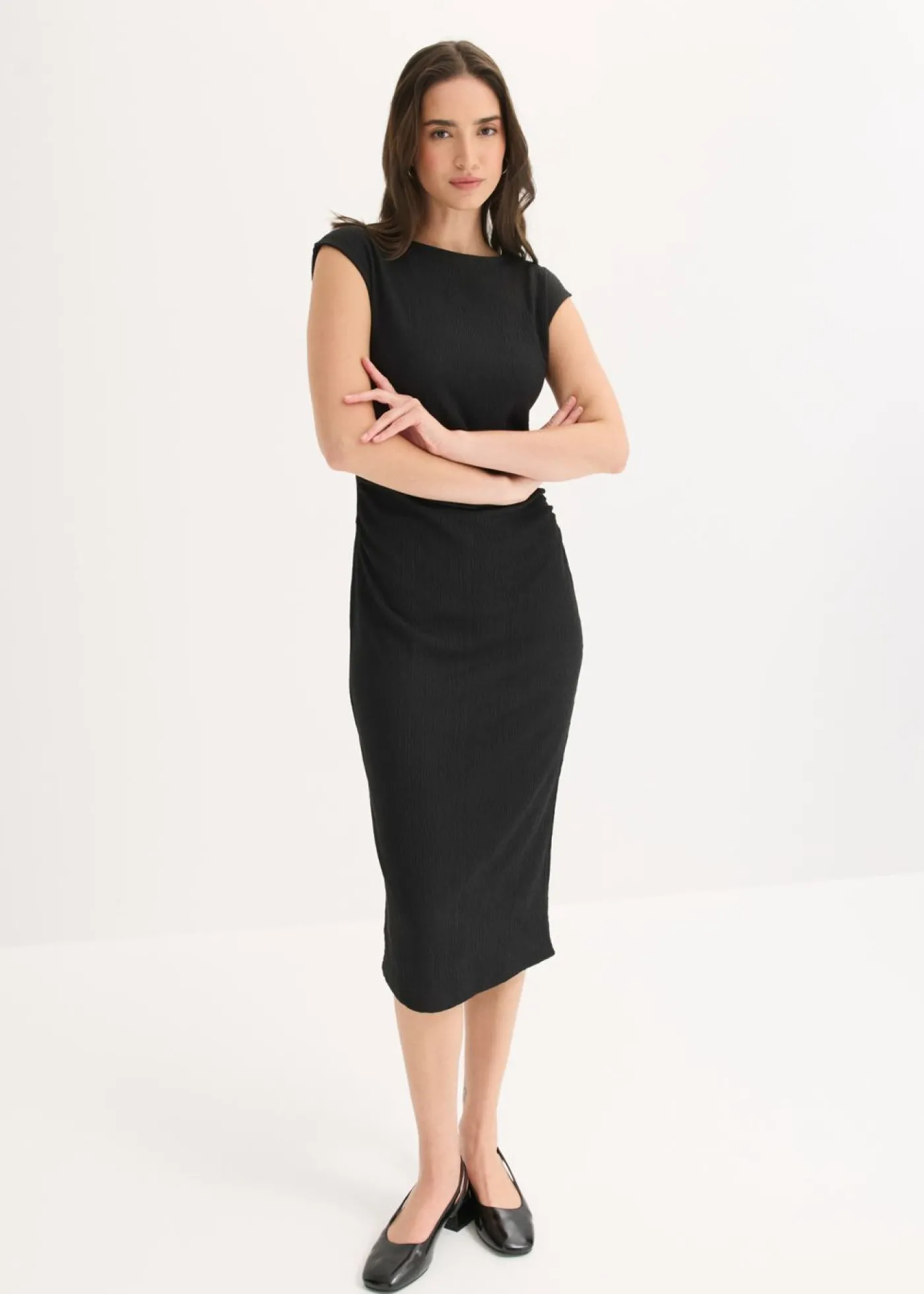 bonprix bonprix Vestido camisero de crepé estructurado Negro New