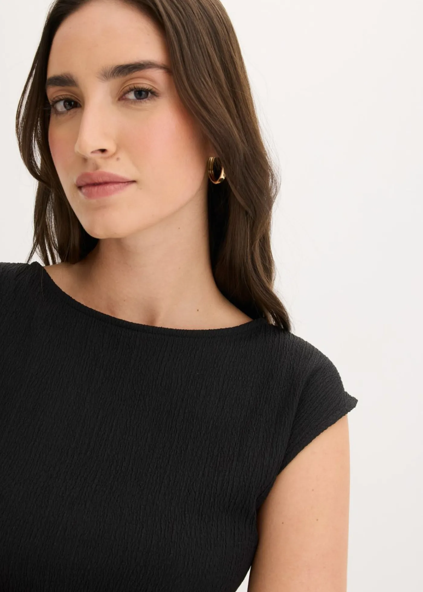 bonprix bonprix Vestido camisero de crepé estructurado Negro New