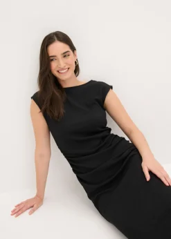 bonprix bonprix Vestido camisero de crepé estructurado Negro New