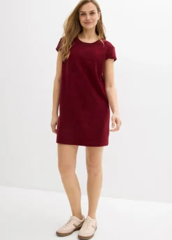 bonprix bonprix Vestido camisero de felpa Rojo rubí