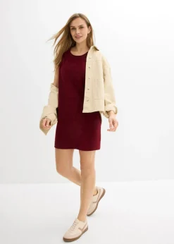 bonprix bonprix Vestido camisero de felpa Rojo rubí