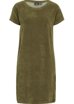 bonprix bonprix Vestido camisero de felpa Verde oliva oscuro Outlet