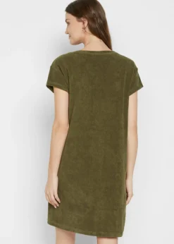 bonprix bonprix Vestido camisero de felpa Verde oliva oscuro Outlet
