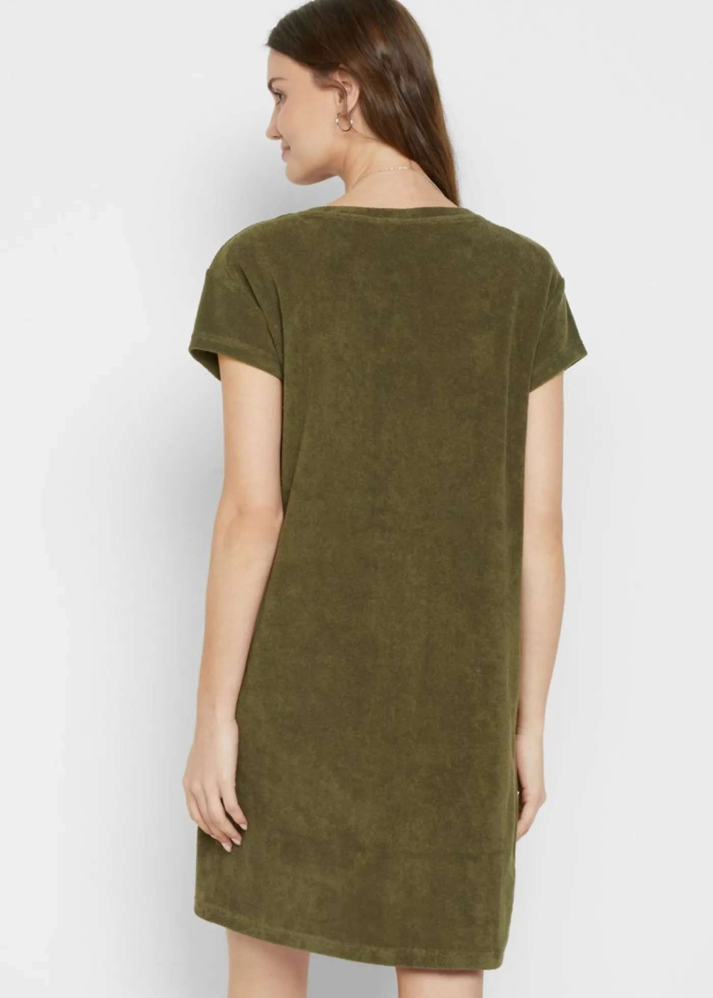 bonprix bonprix Vestido camisero de felpa Verde oliva oscuro Outlet
