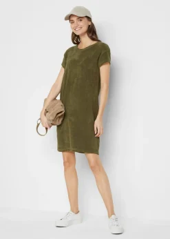 bonprix bonprix Vestido camisero de felpa Verde oliva oscuro Outlet