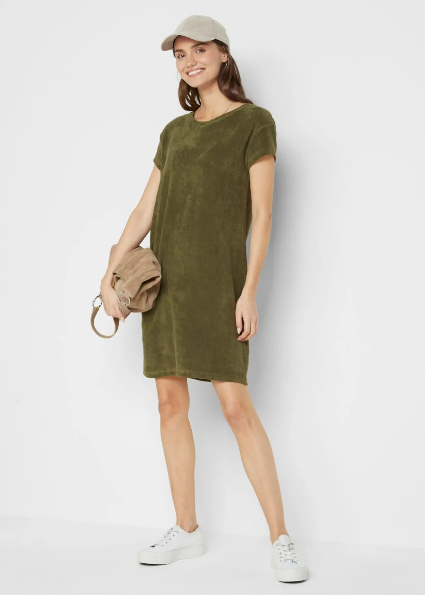 bonprix bonprix Vestido camisero de felpa Verde oliva oscuro Outlet