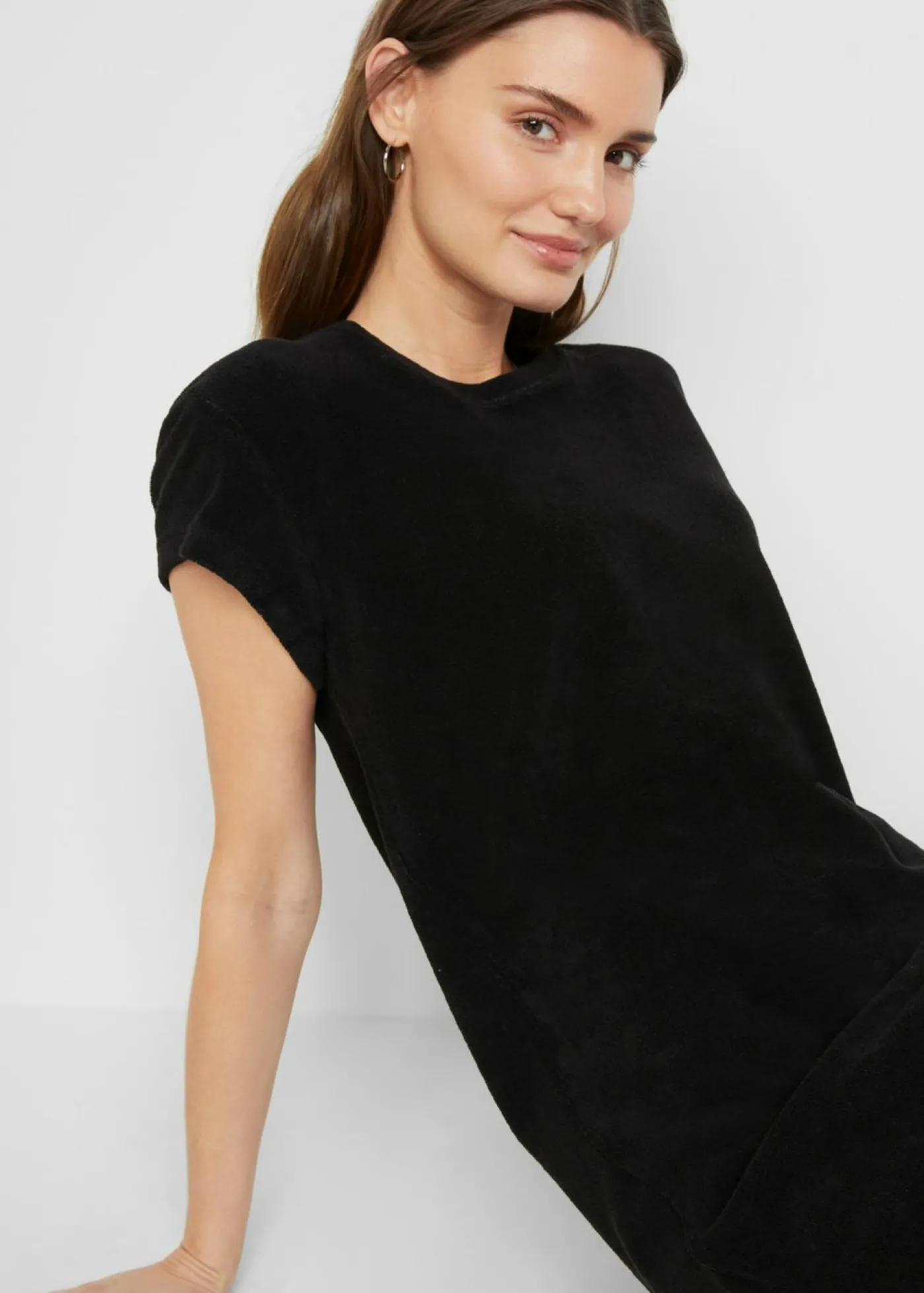 bonprix bonprix Vestido camisero de felpa Negro Online