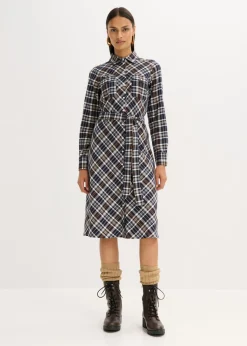 bonprix bonprix Vestido camisero de franela suave Marrón oscuro de cuadros Clearance