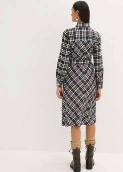 bonprix bonprix Vestido camisero de franela suave Marrón oscuro de cuadros Clearance