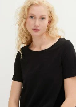 bonprix bonprix Vestido camisero de hilo flameado con bolsillos de algodón, hasta la rodilla Negro