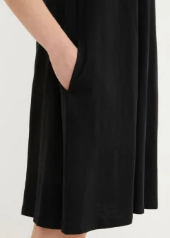 bonprix bonprix Vestido camisero de hilo flameado con bolsillos de algodón, hasta la rodilla Negro