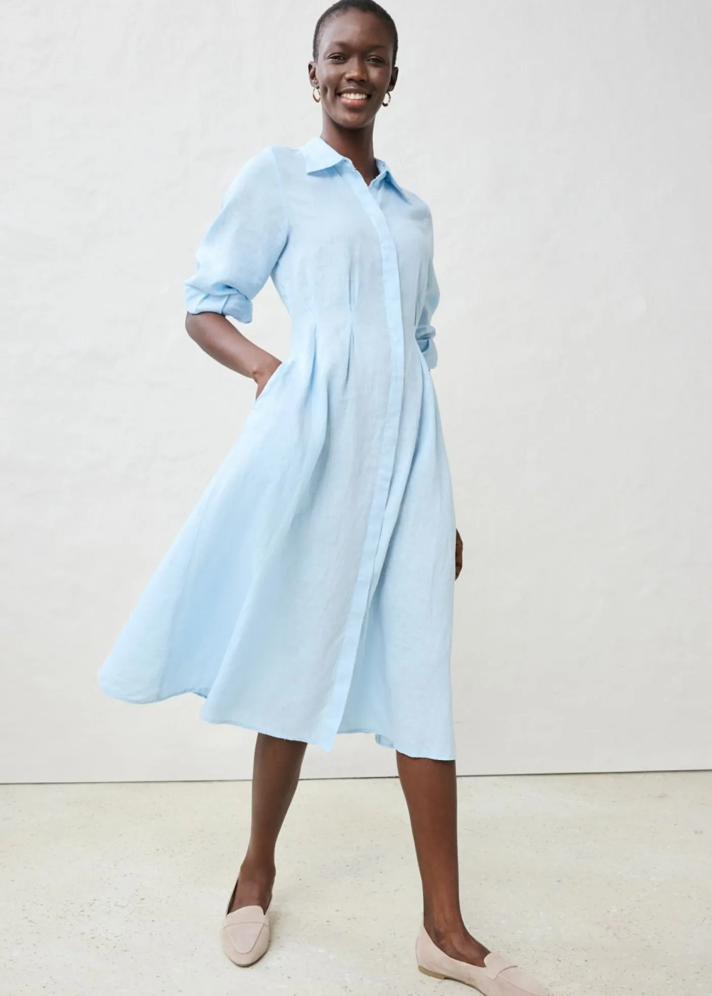 bonprix bonprix Vestido camisero de lino puro Azul hielo Clearance