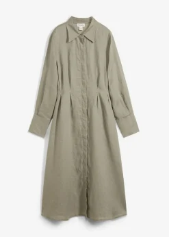 bonprix bonprix Vestido camisero de lino puro arena claro con rayas Online