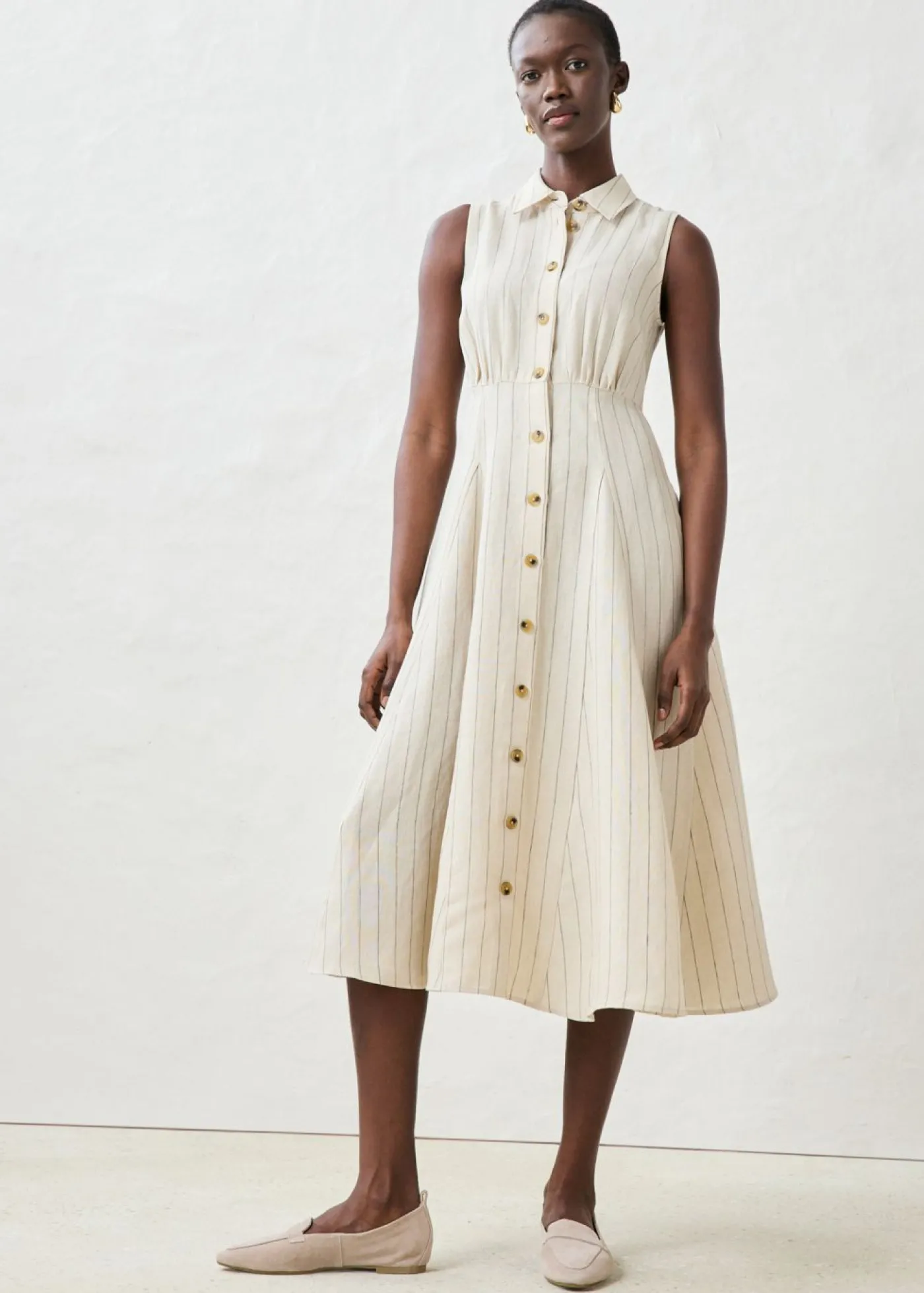 bonprix bonprix Vestido camisero de lino puro arena claro con rayas Online
