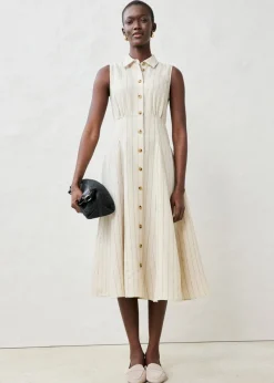 bonprix bonprix Vestido camisero de lino puro arena claro con rayas Online