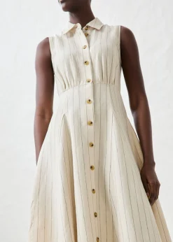 bonprix bonprix Vestido camisero de lino puro arena claro con rayas Online