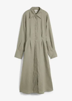 bonprix bonprix Vestido camisero de lino puro Caqui nuevo