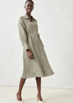 bonprix bonprix Vestido camisero de lino puro Caqui nuevo