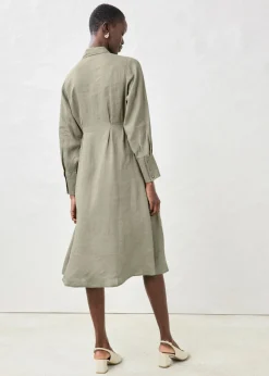 bonprix bonprix Vestido camisero de lino puro Caqui nuevo