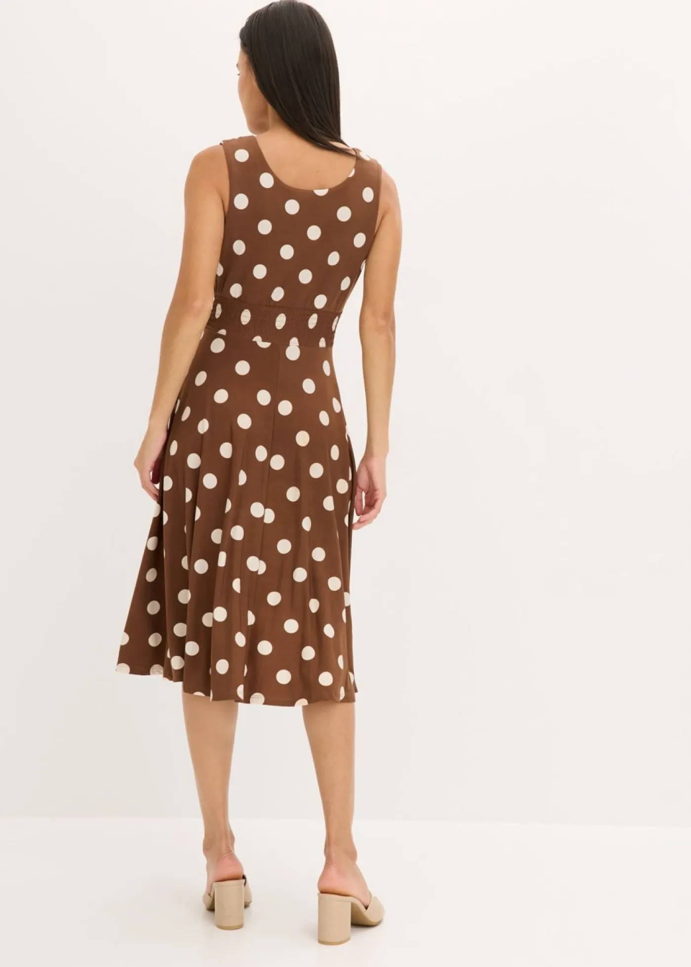 bonprix bonprix Vestido camisero de lunares marrón claro/beige arena topos Sale